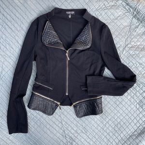 Fashion Nova Black faux leather gold zipper Jacket